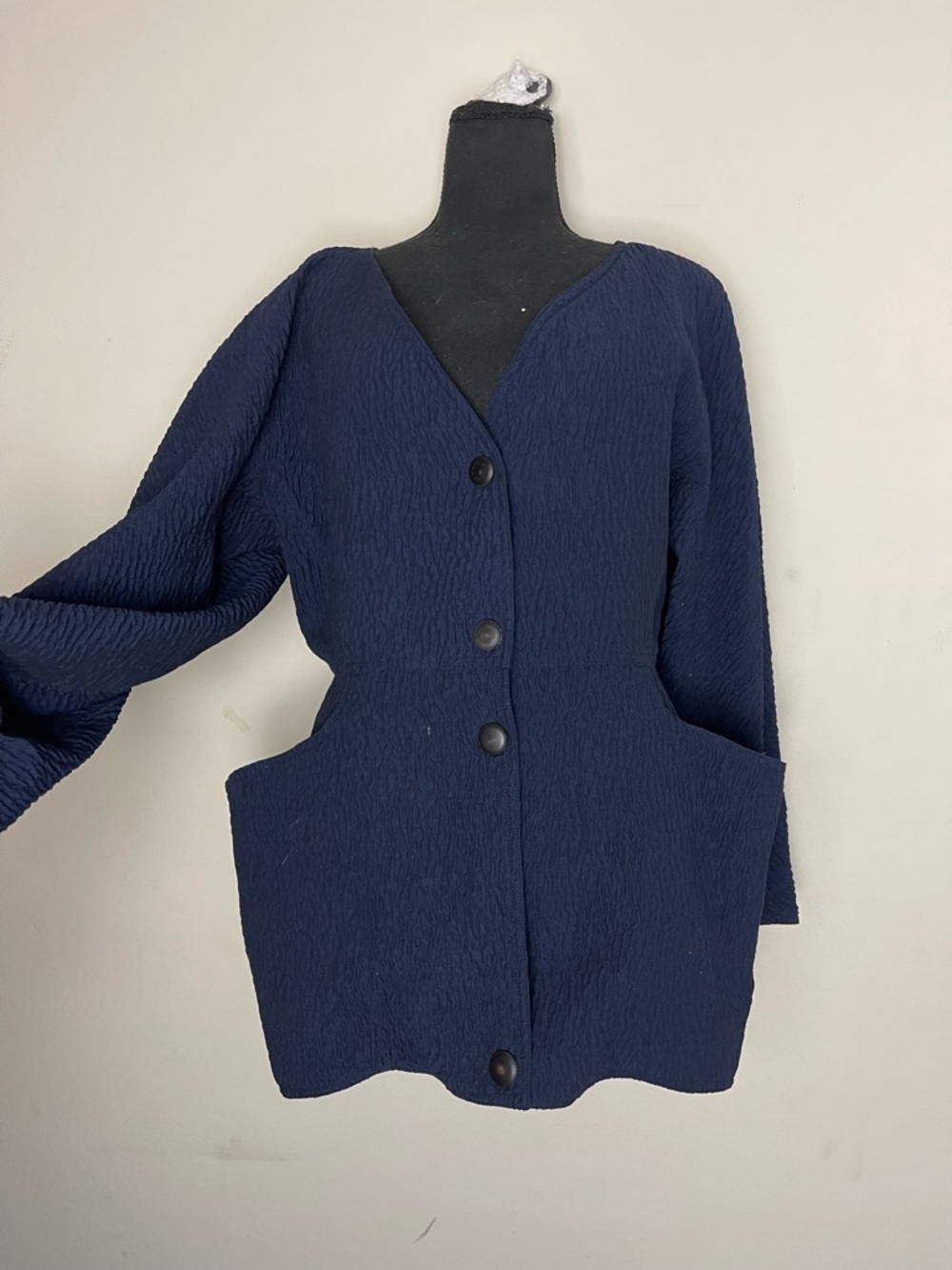 Anne Marie Navy Textured Button-Front Jacket - Picture 2 of 8